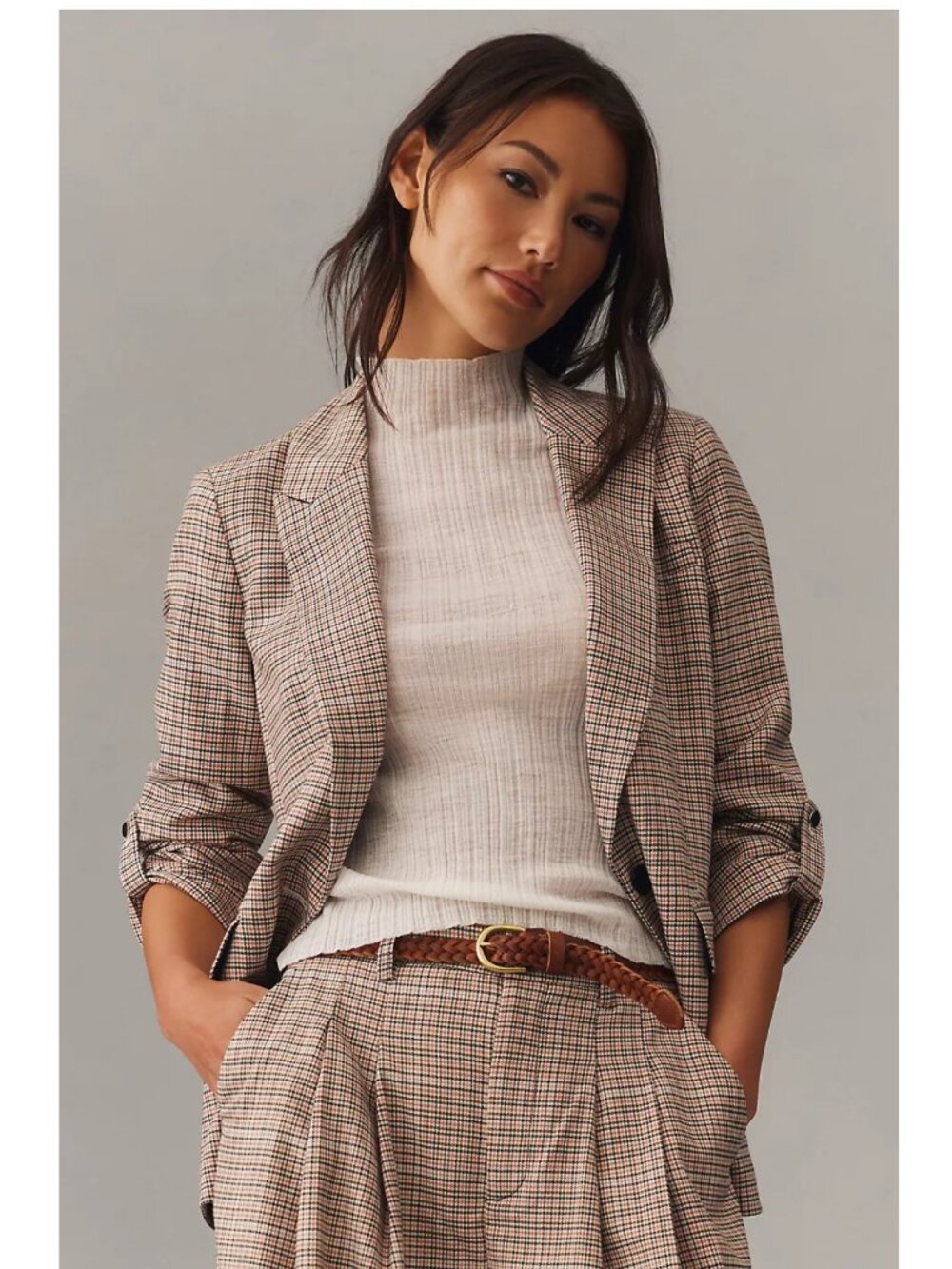 MAEVE Plaid Roll-Sleeve Blazer size 6P